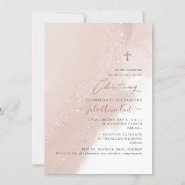 Invitación PixDezines Dusty Pink Rose Gold Christening