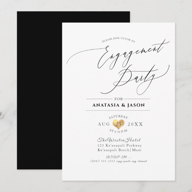 Invitación PixDezines Elegant Luxe Caligraphy Engagement (Anverso / Reverso)