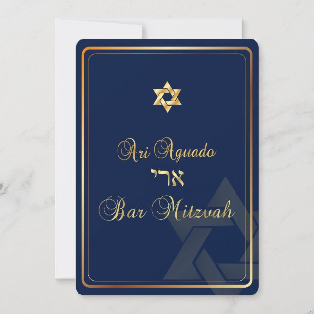 Invitación PixDezines Elegante Bar Mitzvah/azul oscuro/oro (Anverso)