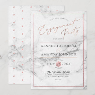 Invitación PixDezines Elegante Script, Marble+Faux Rosa Gold