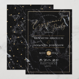 Invitación PixDezines Elegante Script, Mármol Negro + Falso O