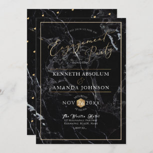 Invitación PixDezines Elegante Script, Mármol Negro+Faux Gold