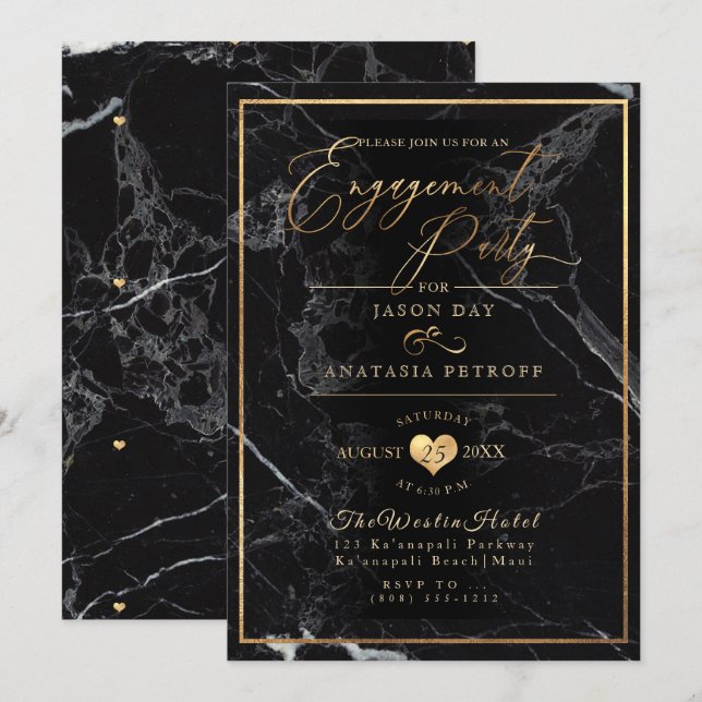 Invitación PixDezines Engagement Party Marble/Faux Gold (Anverso / Reverso)