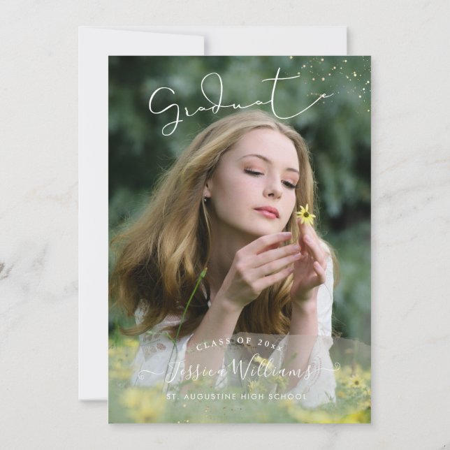 Invitación PixDezines escritura moderna de caligrafía Graduac (Reverso)