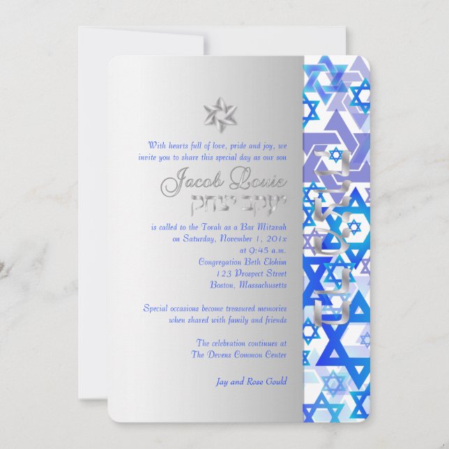 Invitación PixDezines estrellas mod/Bar Mitzvah/azul oscuro/p (Anverso)