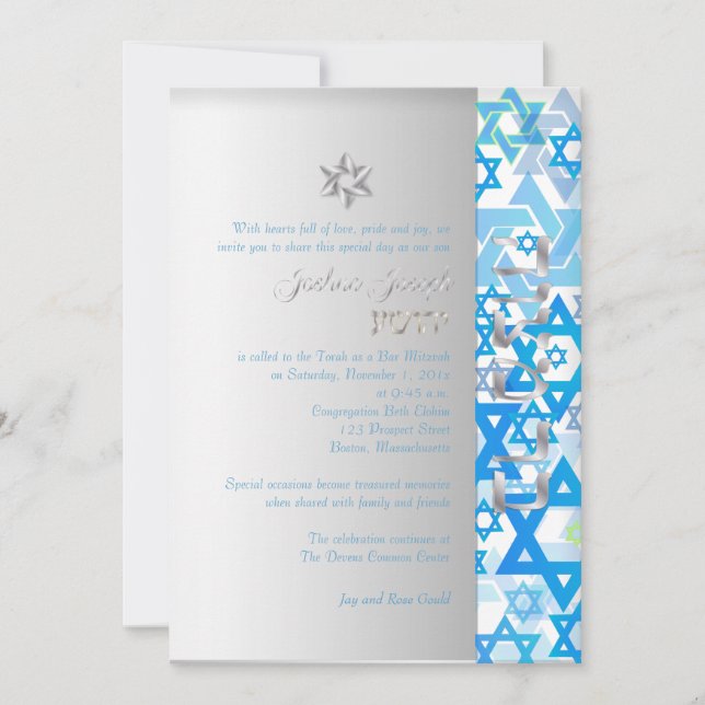 Invitación PixDezines estrellas mod/Bar Mitzvah/azul oscuro/p (Anverso)