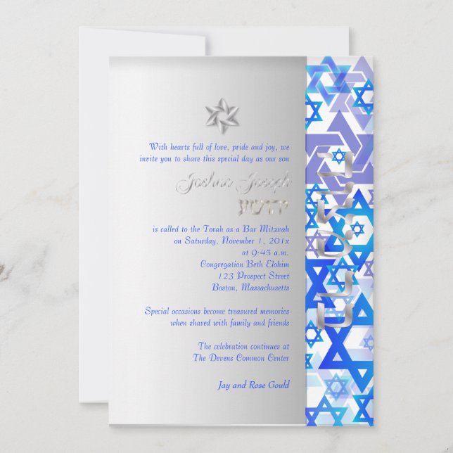 Invitación PixDezines estrellas mod/Bar Mitzvah/azul oscuro/p (Anverso)