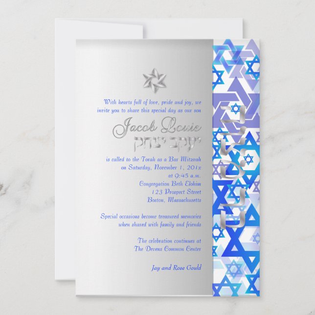 Invitación PixDezines estrellas mod/Bar Mitzvah/azul oscuro/p (Anverso)