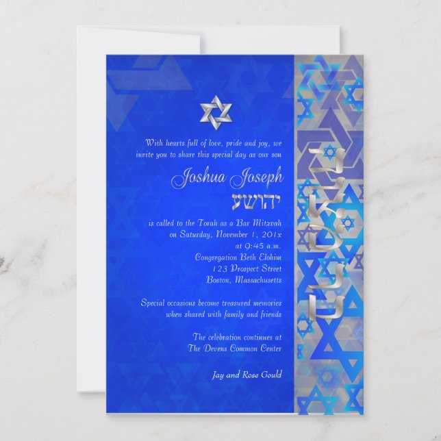 Invitación PixDezines estrellas mod/Bar Mitzvah/azul oscuro/p (Anverso)