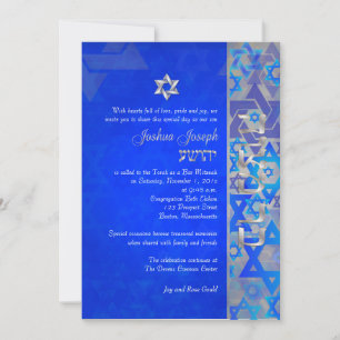 Invitación PixDezines estrellas mod/Bar Mitzvah/azul oscuro/p