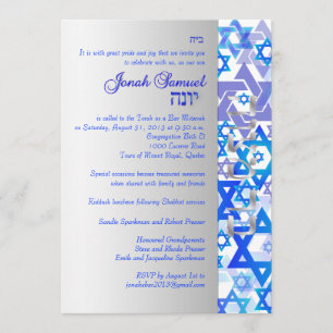 Invitación PixDezines estrellas mod/Bar Mitzvah/blue/silver