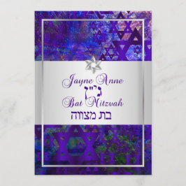 Invitación PixDezines estrellas mod/Bar Mitzvah/violet/plata