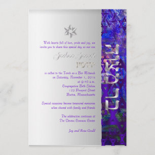 Invitación PixDezines estrellas mod/Bar Mitzvah/violet/plata