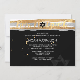 Invitación PixDezines falso bar mitzvah de rayas de plata/oro