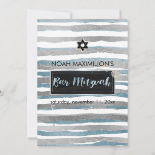 Invitación PixDezines falso bar mitzvah de rayas plateadas/az