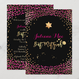 Invitación PixDezines Falso Batis Mitzvah de Confeti Rosa Fuc