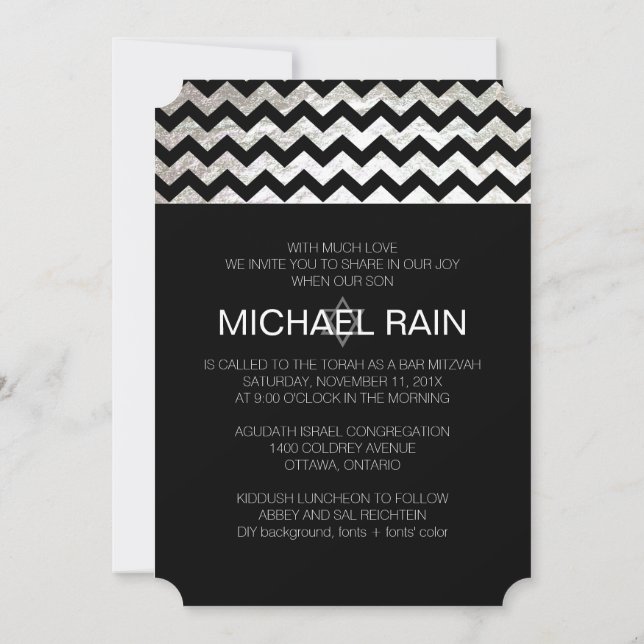 Invitación PixDezines falso foil/chevron bar mitzvah (Reverso)