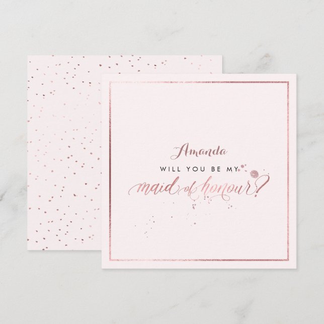 Invitación PixDezines Falso Oro Rosa ¿Serás mi Dama de Honor? (Anverso / Reverso)