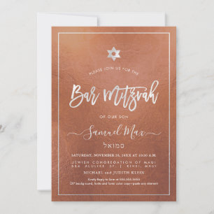 Invitación PixDezines Faux Copper+Platinum Bat Mitzvah