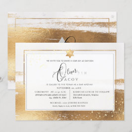 Invitación PixDezines FAUX GOLD BRUSHSTROKE Mitzvah