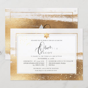 Invitación PixDezines FAUX GOLD BRUSHSTROKE Mitzvah