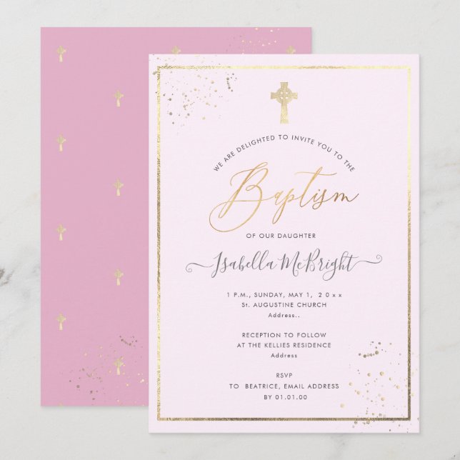 Invitación PixDezines Faux Gold DIY Color Baptism (Anverso / Reverso)