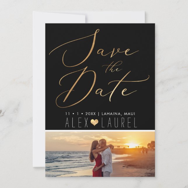 Invitación PixDezines Faux Gold Save the Date (Anverso)