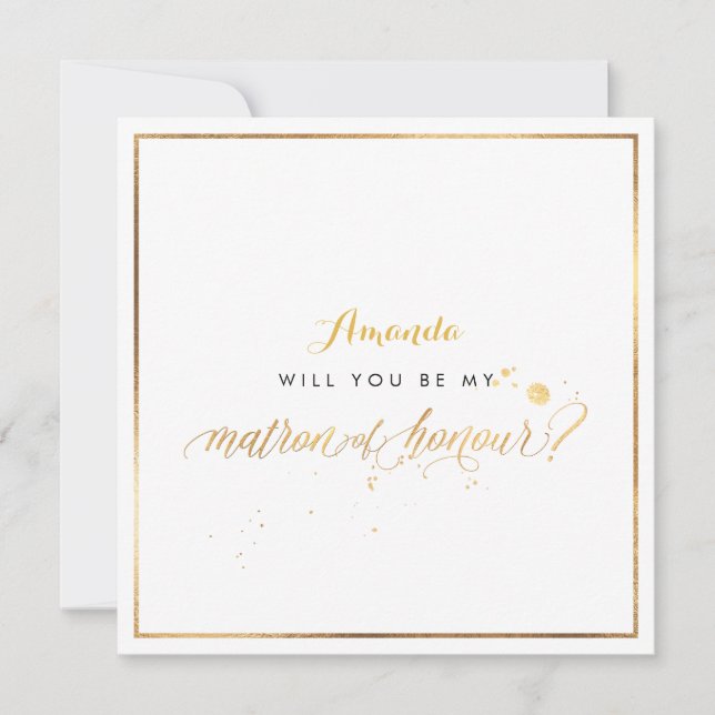Invitación PixDezines Faux Gold Serás Matrón de Honor (Anverso)