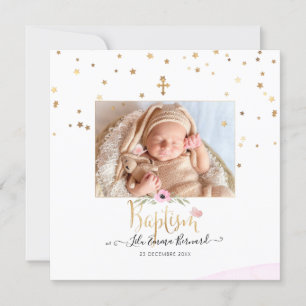 Invitación PixDezines Faux Gold Stars Baptism