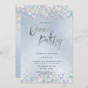 Invitación PixDezines Faux Hologram Dusty Blue Dinner Fiesta