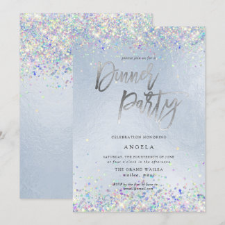 Invitación PixDezines Faux Hologram Dusty Blue Dinner Fiesta