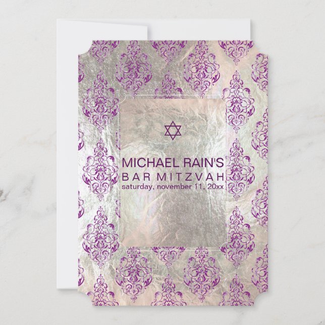 Invitación PixDezines faux Relieve metalizado/tunis Damask ba (Anverso)