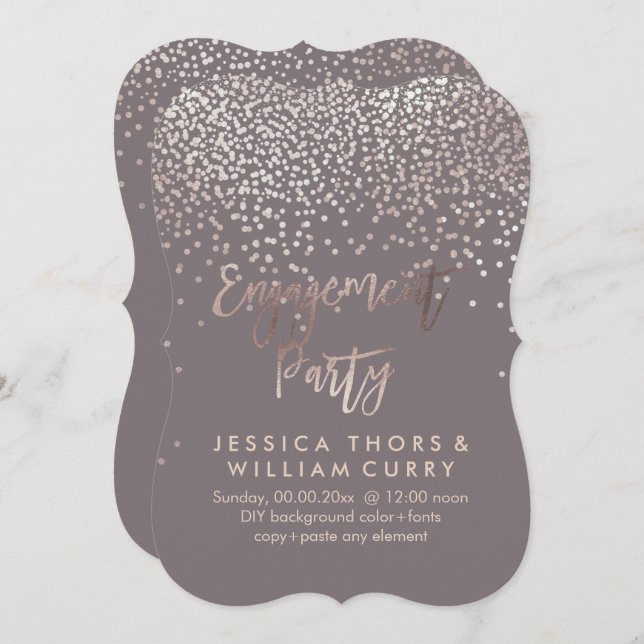Invitación PixDezines Faux Rosa Gold Confetti Engagement (Anverso / Reverso)