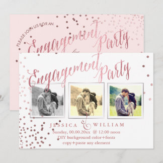 Invitación PixDezines Faux Rosa Gold Confetti Engagement Part