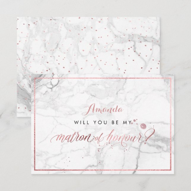 Invitación PixDezines Faux Rosa Oro Matrón de Honor (Anverso / Reverso)