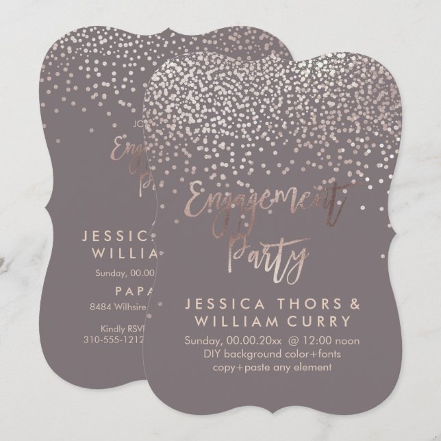 Invitación PixDezines Faux Rose Gold Confetti Compromiso (Anverso / Reverso)