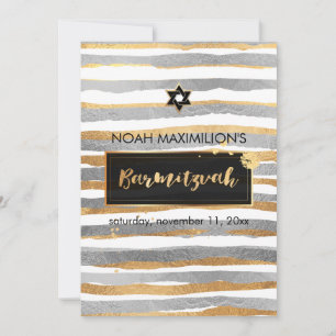 Invitación PixDezines faux silver/gold/stripes bar mitzvah