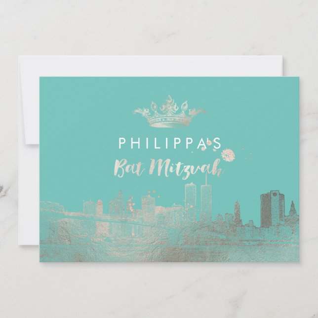 Invitación PixDezines Faux Silver NYC/Mitzvah/DIYcolor (Anverso)