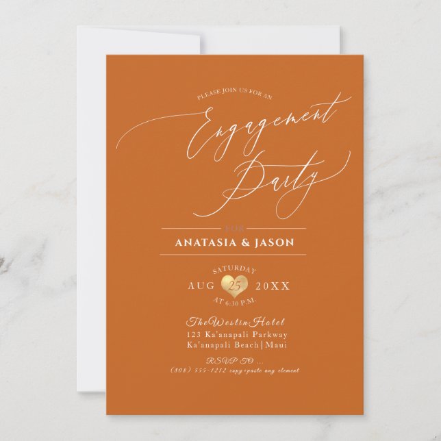 Invitación PixDezines Fiesta de Compromiso con Caligrafía en  (Anverso)