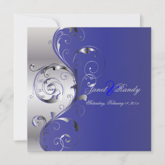Invitación PixDezines Filigree+remolinos/plata+azul