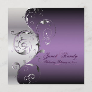 Invitación PixDezines Filigree+remolinos/plata+lavanda