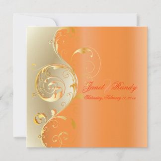 Invitación PixDezines Filigree+swirls/gold+naranja/diy events
