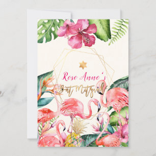 Invitación PixDezines Flamingo Rosa Tropical Bat Mitzvah