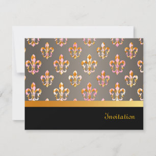 Invitación PixDezines Fleur de Lis/negro + dorado + rosa post
