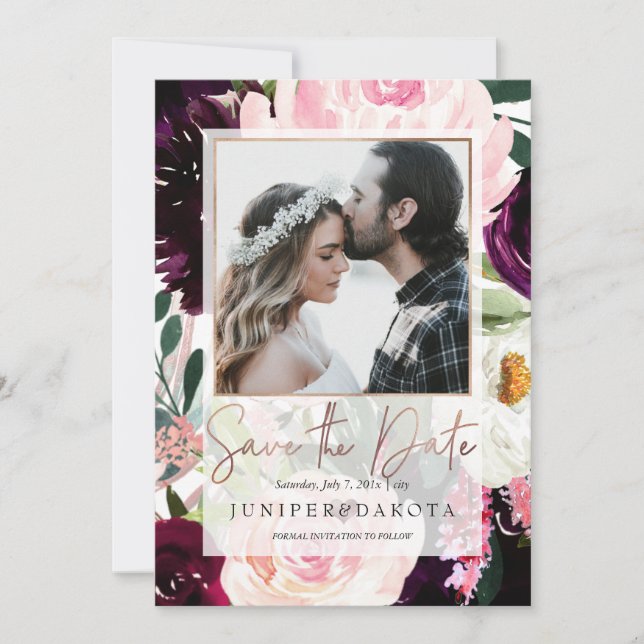 Invitación PixDezines flor de borgoña rosa de Rubor de florec (Anverso)