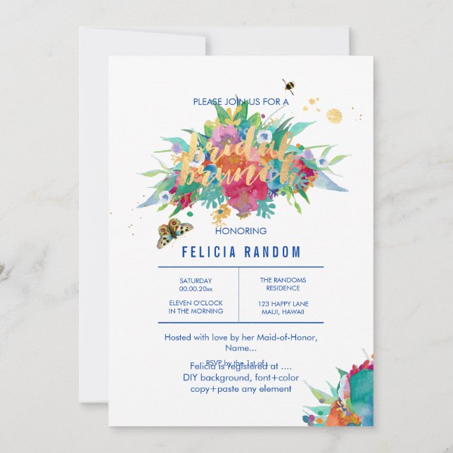 Invitación PixDezines Floral Bridal Brunch/DIY Background (Reverso)