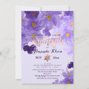 Invitación PixDezines Floral Watercolor Bat Mitzvah
