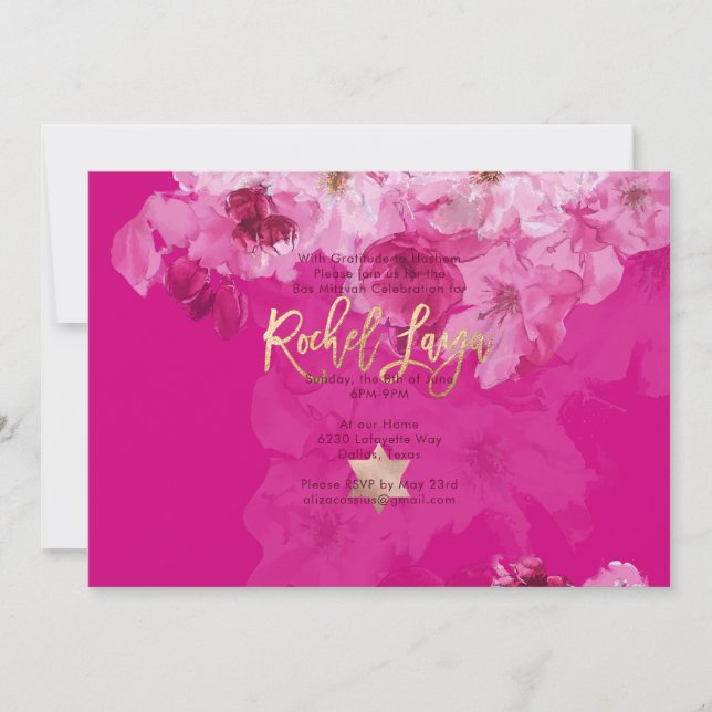 Invitación PixDezines Floral Watercolor Bat Mitzvah (Anverso)