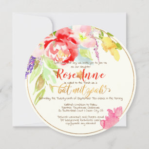 Invitación PixDezines Floral Watercolor Bat Mitzvah, Peonies