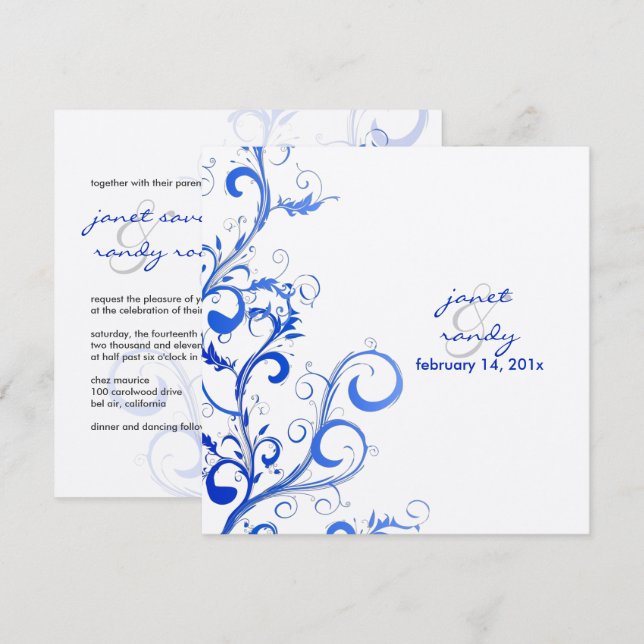 Invitación PixDezines Florecen/giran hojas/azul/lilac (Anverso / Reverso)